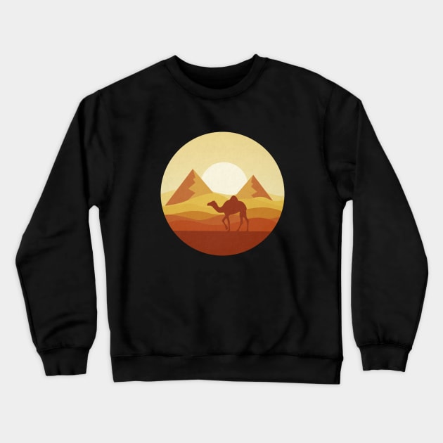 Desert Camel Silhouette Flat Landscape Crewneck Sweatshirt by astralprints